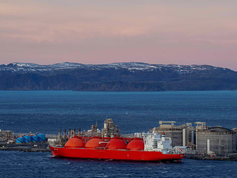 File photo: A LNG ship is pictured at the island Melkoya where Norwegian energy giant Equinor has built a facility for receiving and processing natural gas from the Snøhvit field in the Barents Sea. 