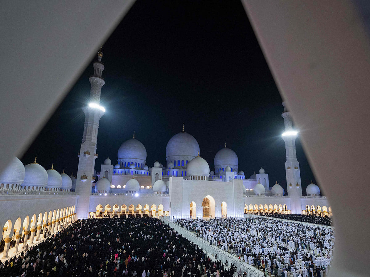Thousands of worshippers gathered in prayer at the Sheikh Zayed Grand Mosque in Abu Dhabi joining devotees at mosques around the world to observe Lailatul Qadr.