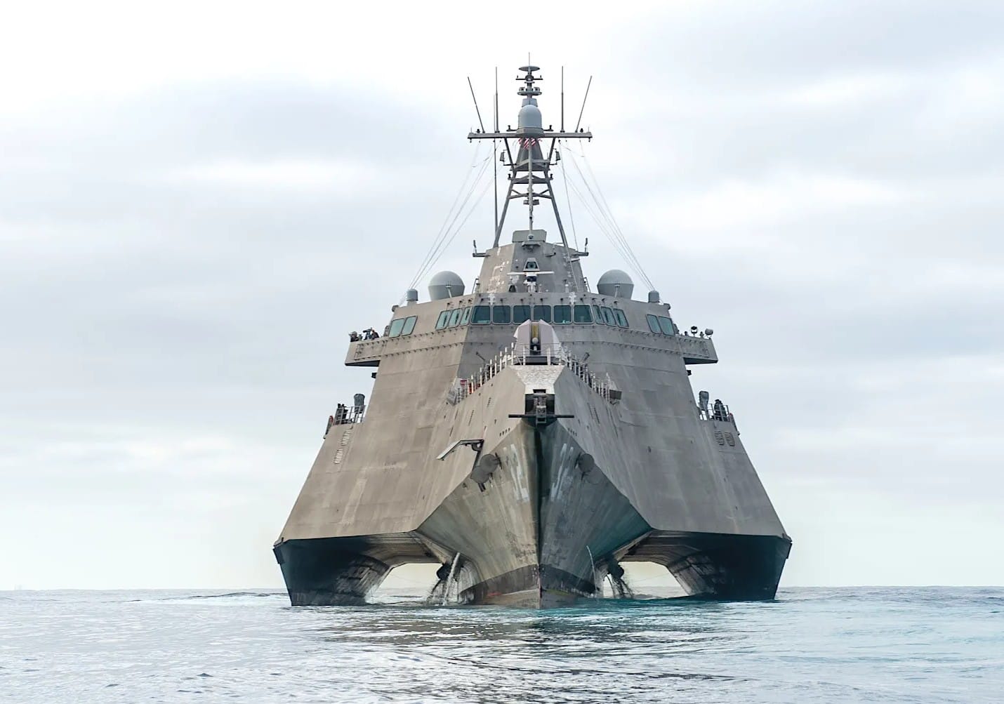 The USS Santa Barbara littoral combat ship (LCS), a fast, agile, shallow-draft warship designed for near-shore, or littoral, operations, with capabilities for open-ocean missions. It uses interchangeable mission packages for surface warfare, anti-submarine warfare, and mine countermeasures. Two variants exist: the Freedom-class monohull and Independence-class trimaran.