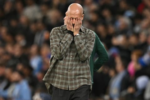 Pep Guardiola looked distraught after his team were knocked out of the Champions League 