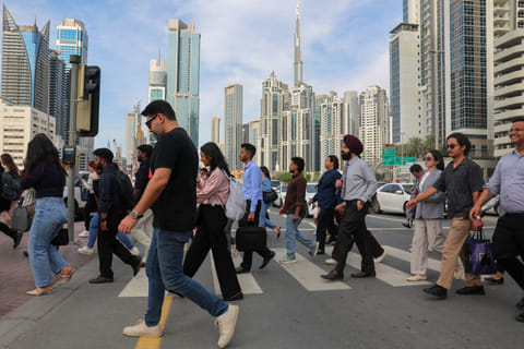 Evening rush in Business Bay as office workers head home after work in Dubai. 