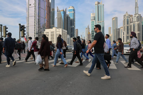 Evening rush in Business Bay as office workers head home after work in Dubai. 
