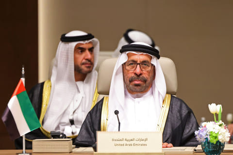 Khalifa bin Shaheen Al Marar, UAE Minister of State at the Ministry of Foreign Affairs, attends the consultative ministrial meeting in Riyadh, on March 19, 2026.  