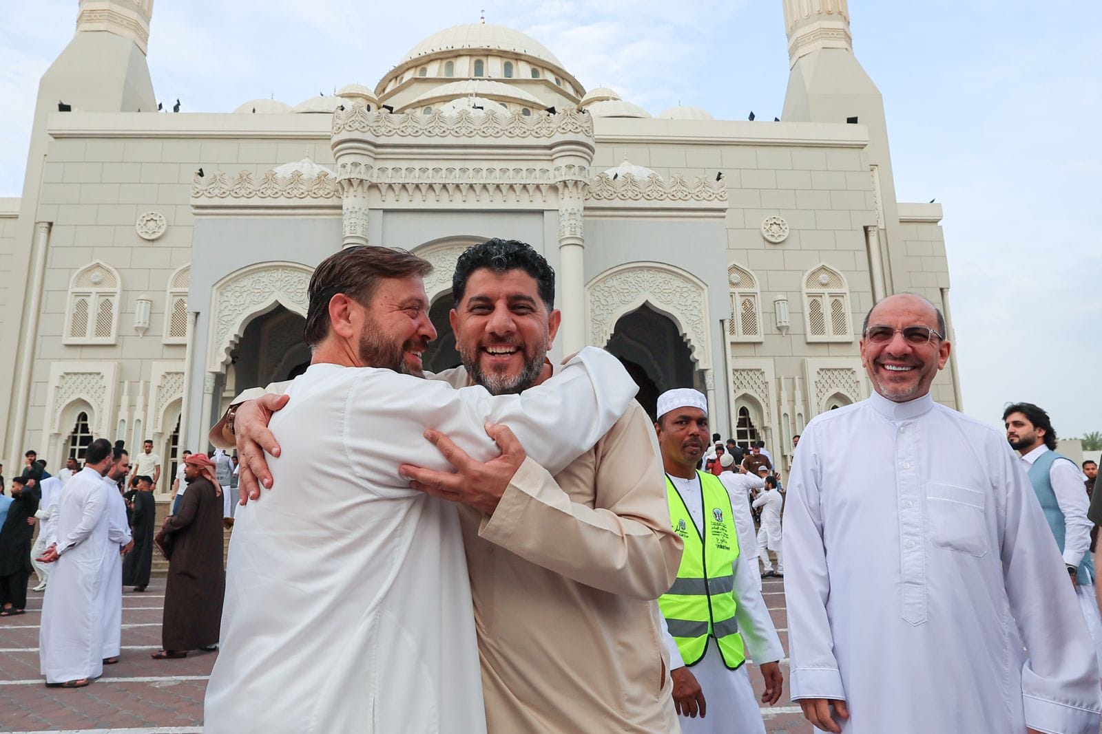 Joyful Eid moments: Friends and relatives exchange greetings at Al Noor Mosque, Sharjah.