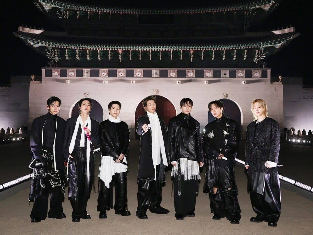 This handout photo taken on March 21, 2026 and provided by BIGHIT MUSIC / Netflix shows K-pop boy group BTS posing for their concert at Gwanghwamun Square in Seoul.
