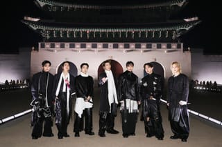 BTS posing for their concert at Gwanghwamun Square in Seoul.