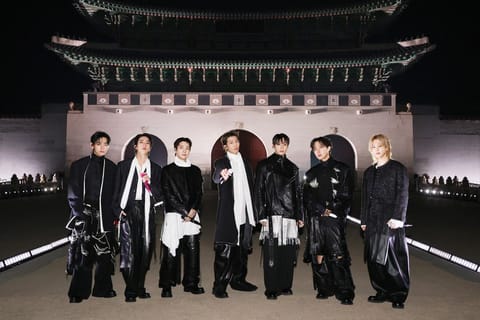 BTS posing for their concert at Gwanghwamun Square in Seoul.