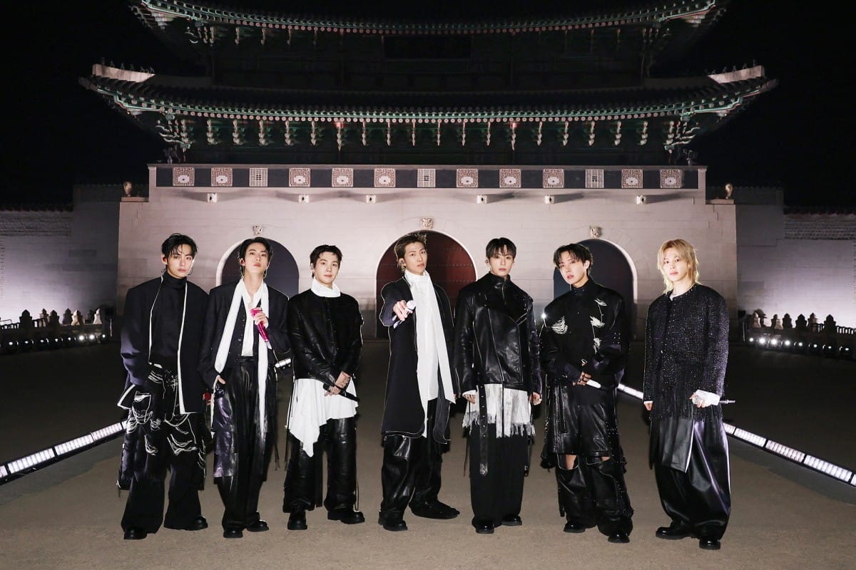 BTS posing for their concert at Gwanghwamun Square in Seoul.