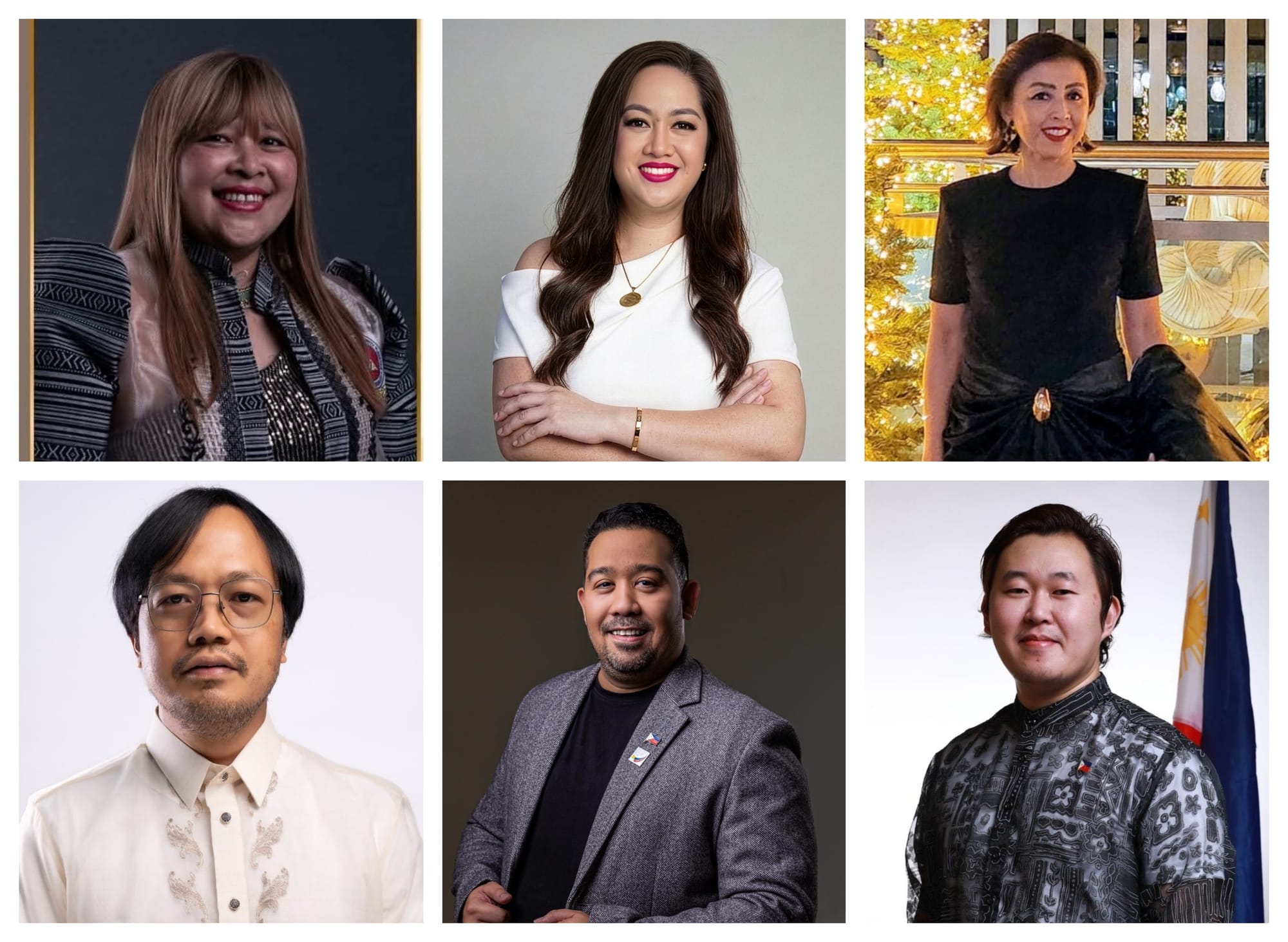 Clockwise from top: Evelyn Bing Horillo, Josie Conlu, Ditas German, Ericson Reyes, Michael Da Costa, and Woderick Pareja