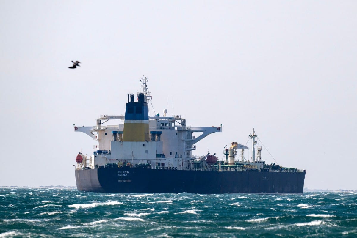 The Mozambican-flagged oil tanker "Deyna", carrying Russian oil, is seen off the coast near the Rainaires beach, close to Port-de-Bouc, in Martigues, France. File photo taken on March 25, 2026.