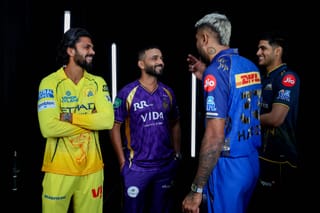 Rajat Patidar, Ajinkya Rahane, Hardik Pandya and Shubman Gill during the captains' meet in Mumbai. 