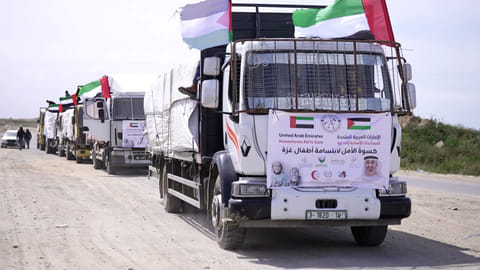 Convoys deliver food, clothing and basic necessities to affected families.
