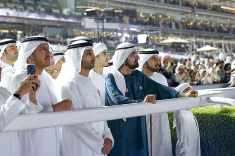 His Highness Sheikh Mohammed bin Rashid Al Maktoum, Vice President, Prime Minister and Ruler of Dubai attends the 30th edition of the Dubai World Cup at the iconic Meydan Racecourse, Dubai, UAE.