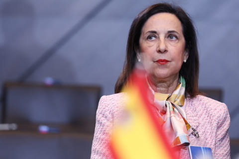 FILE - Spain's Defense Minister Margarita Robles waits for the start of a meeting of the North Atlantic Council in defense ministers format at NATO headquarters in Brussels, Wednesday, Oct. 15, 2025 (AP Photo/Omar Havana, file)