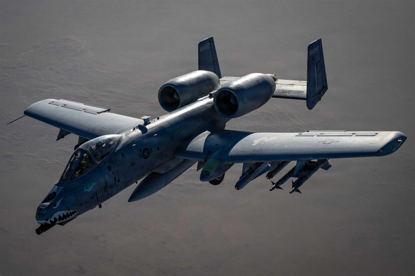 A US Air Force A-10 Thunderbolt II aircraft flies over the US Central Command area of responsibility during Operation Epic Fury against Iran. 