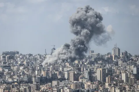 Smoke rises from the sites of Israeli air strikes on Beirut and its southern suburbs.