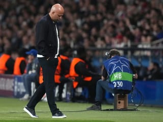 Liverpool's manager Arne Slot looked dejected during his side's defeat to PSG in the Champions League 