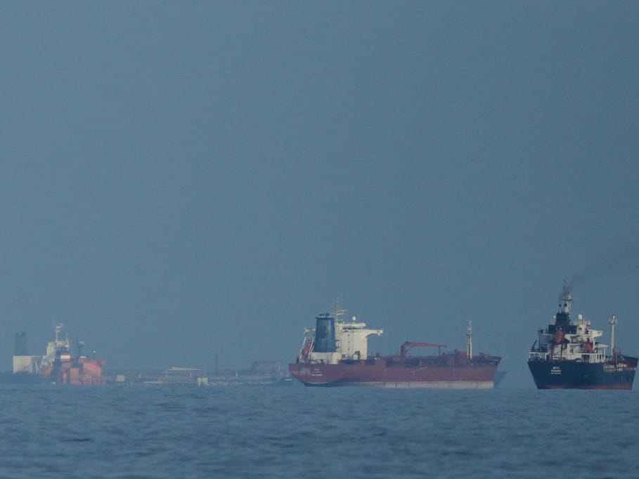  Oil tankers and cargo ships line up in the Strait of Hormuz 