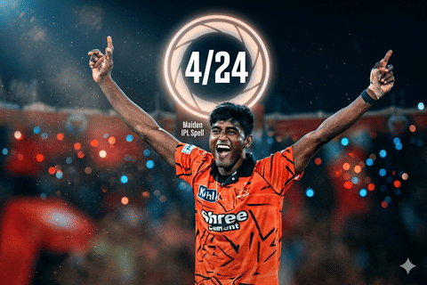Sunrisers Hyderabad's Indian cricket player Sakib Hussain celebrates after taking the wicket of Rajasthan Royals' South African cricket player Donovan Ferreira