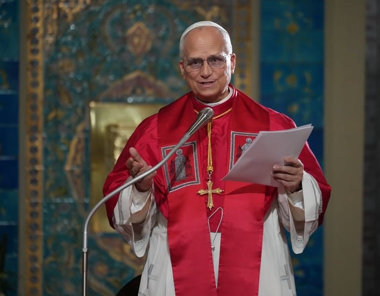 Pope Leo XIV meets the Algerian Community in the Basilica of Our Lady of Africa in Algiers, Monday, April 13, 2026, on the first day of an 11-day apostolic journey to Africa. 