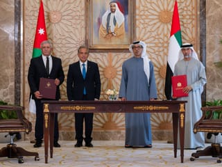 Sheikh Mansour bin Zayed Al Nahyan, Vice President, Deputy Prime Minister, and Chairman of the Presidential Court, and Dr. Jafar Hassan, Prime Minister of the Hashemite Kingdom of Jordan, today witnessed the signing of an agreement between the UAE and Jordan to develop a railway network in Jordan and establish the UAE–Jordan Railway Company.