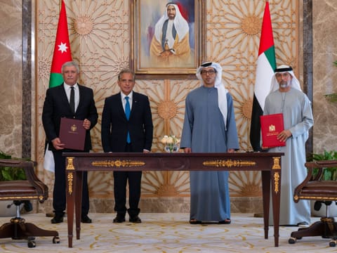 Sheikh Mansour bin Zayed Al Nahyan, Vice President, Deputy Prime Minister, and Chairman of the Presidential Court, and Dr. Jafar Hassan, Prime Minister of the Hashemite Kingdom of Jordan, today witnessed the signing of an agreement between the UAE and Jordan to develop a railway network in Jordan and establish the UAE–Jordan Railway Company.