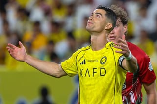 Nassr's Portuguese forward #07 Cristiano Ronaldo reacts during the Saudi Pro League football match between Al-Nassr and Al-Ettifaq at the Al-Awwal Park Stadium in Riyadh on April 15, 2026.