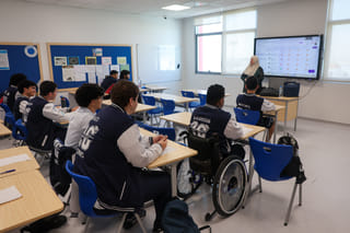 Students at Al Khaleej International School in Dubai on Monday, April 20, as schools across the UAE welcome students back for face-to-face learning. 