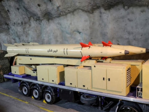 An Iranian Kheibarshekan missile at an undisclosed location in Iran.  In a major escalation, Iran fired missiles and drones at the UAE on Monday, breaching the ceasefire days after Donald Trump declared hostilities over.