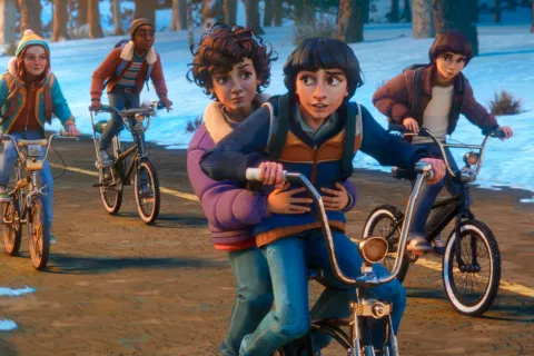 A photo from the new animated series, Stranger Things Tales from 85. 