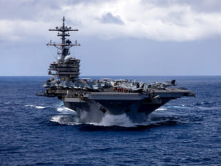 Nimitz-class aircraft carrier USS George H.W. Bush (CVN 77) sails in the Indian Ocean in the US Central Command area of responsibility, on Thursday, April 23, 2026.
