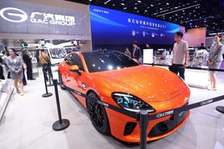 An Aistaland GT7, made by GAC and Huawei, is displayed on the opening day of the Beijing Auto Show in Beijing on April 24, 2026.