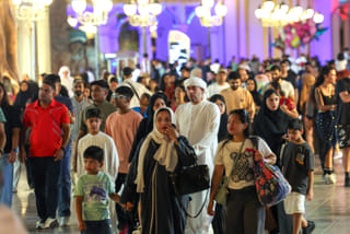 Visitors throng the Global Village on the first weekend of reopening