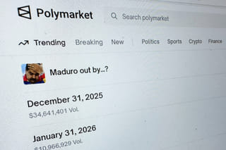 FILE - The Polymarket prediction market website is displayed on a computer screen, Jan. 11, 2026, in New York.