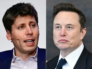 This combination of pictures shows OpenAI CEO Sam Altman (L) and Elon Musk.  Combo photo created on February 11, 2025 