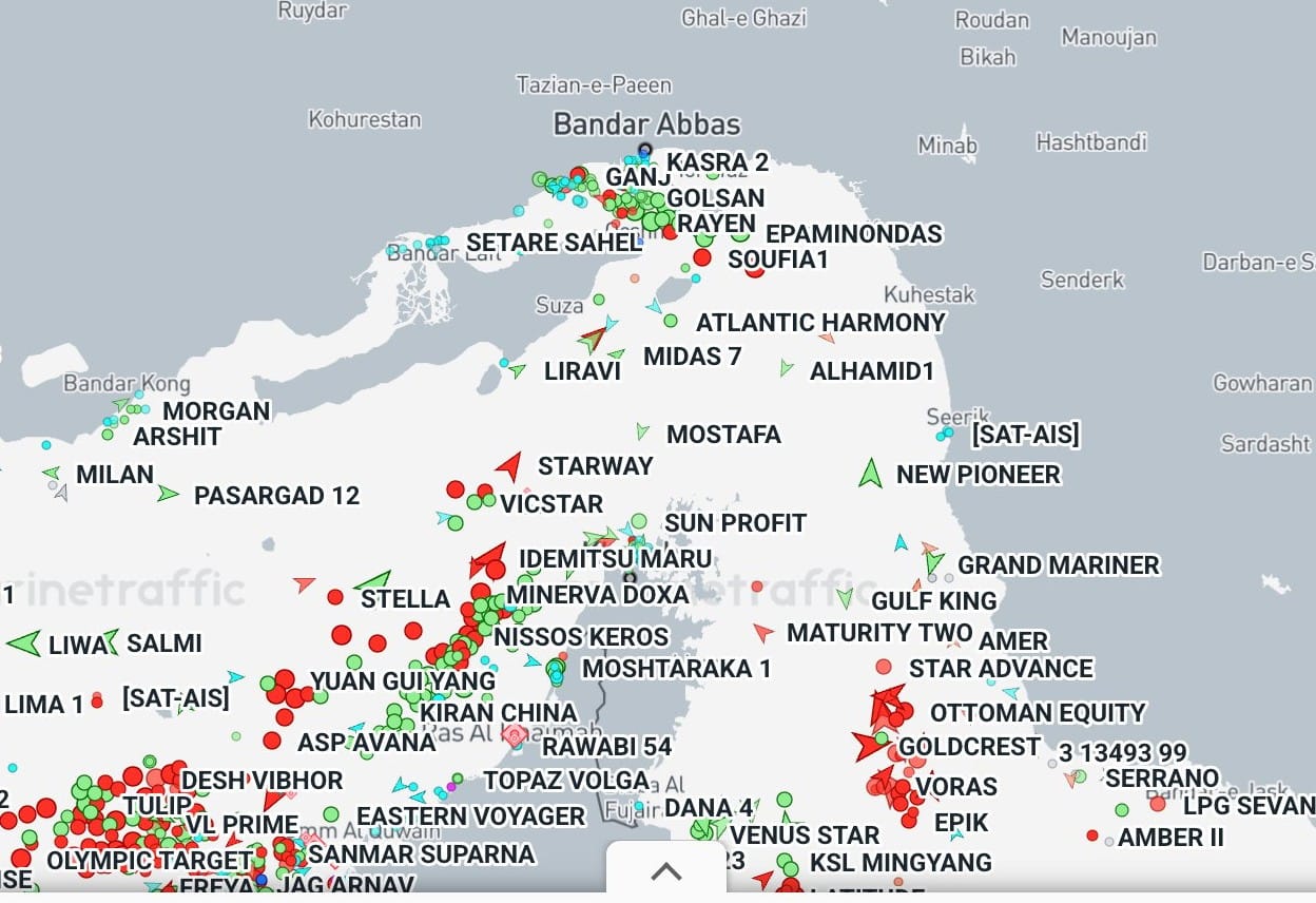 A screengrab taken from a data visualisation recording marine traffic on April 28, 2026 (2.30 am GMT).