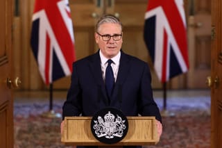 Britain's Prime Minister Keir Starmer gives a statement at 10 Downing Street in central London on April 30, 2026, to update on the government's response to the stabbing of two Jewish men the day before.