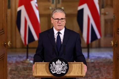 Britain's Prime Minister Keir Starmer gives a statement at 10 Downing Street in central London on April 30, 2026, to update on the government's response to the stabbing of two Jewish men the day before.