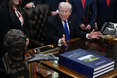 US President Donald Trump speaks after signing several executive orders in the Oval Office of the White House in Washington, DC on April 30, 2026.