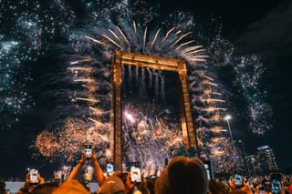 File photo of visitors enjoying a fireworks display at the Dubai Frame on the occasion of Eid Al Adha.