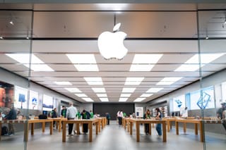 The Apple logo is seen at an Apple store in the Barton Creek Square mall on April 30, 2026 in Austin, Texas.