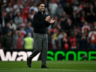 Arsenal's Spanish manager Mikel Arteta applauds the fans following the English Premier League football match between Arsenal and Fulham at the Emirates Stadium 
