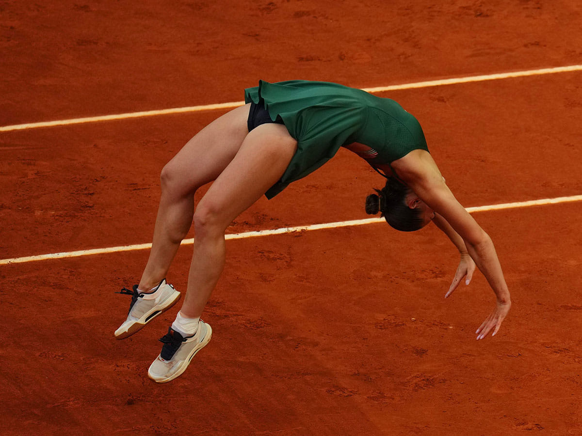 Marta Kostyuk of Ukraine celebrates after defeating Mirra Andreeva during their women's singles final match at the Madrid Open tennis tournament in Madrid, Spain.