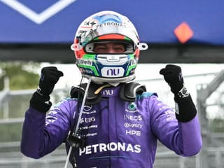 Mercedes' Italian driver Kimi Antonelli celebrates after winning the 2026 Miami Formula One Grand Prix at Miami International Autodrome in Miami Gardens, Florida, on May 3, 2026.