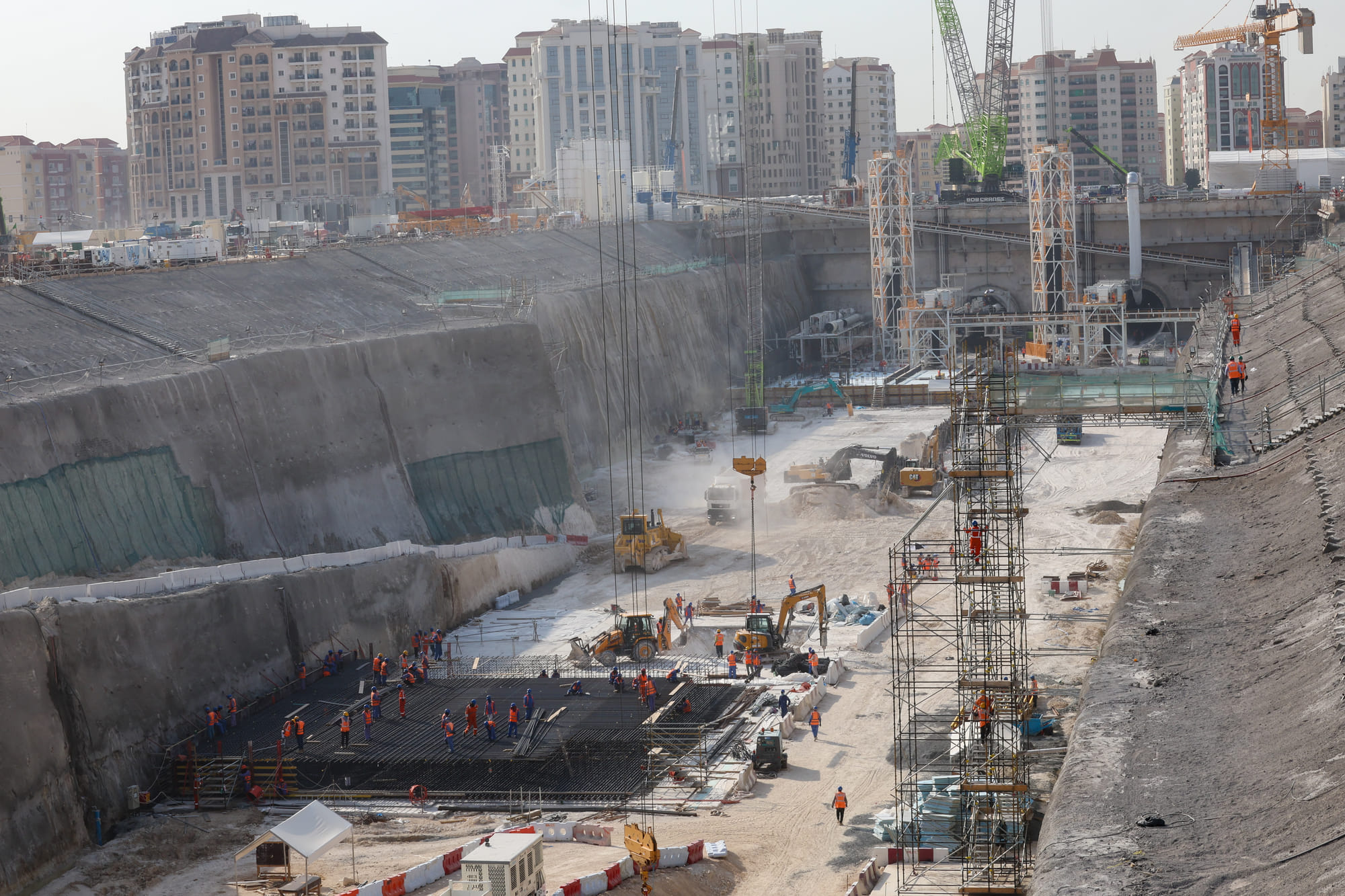 Construction work in full swing at Dubai Metro Blue Line in International City. 