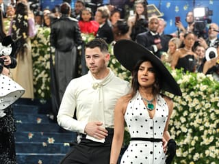 Nick Jonas and Priyanka Chopra at the 2025 Met Gala Celebrating "Superfine: Tailoring Black Style" at Metropolitan Museum of Art on May 05, 2025 in New York City.