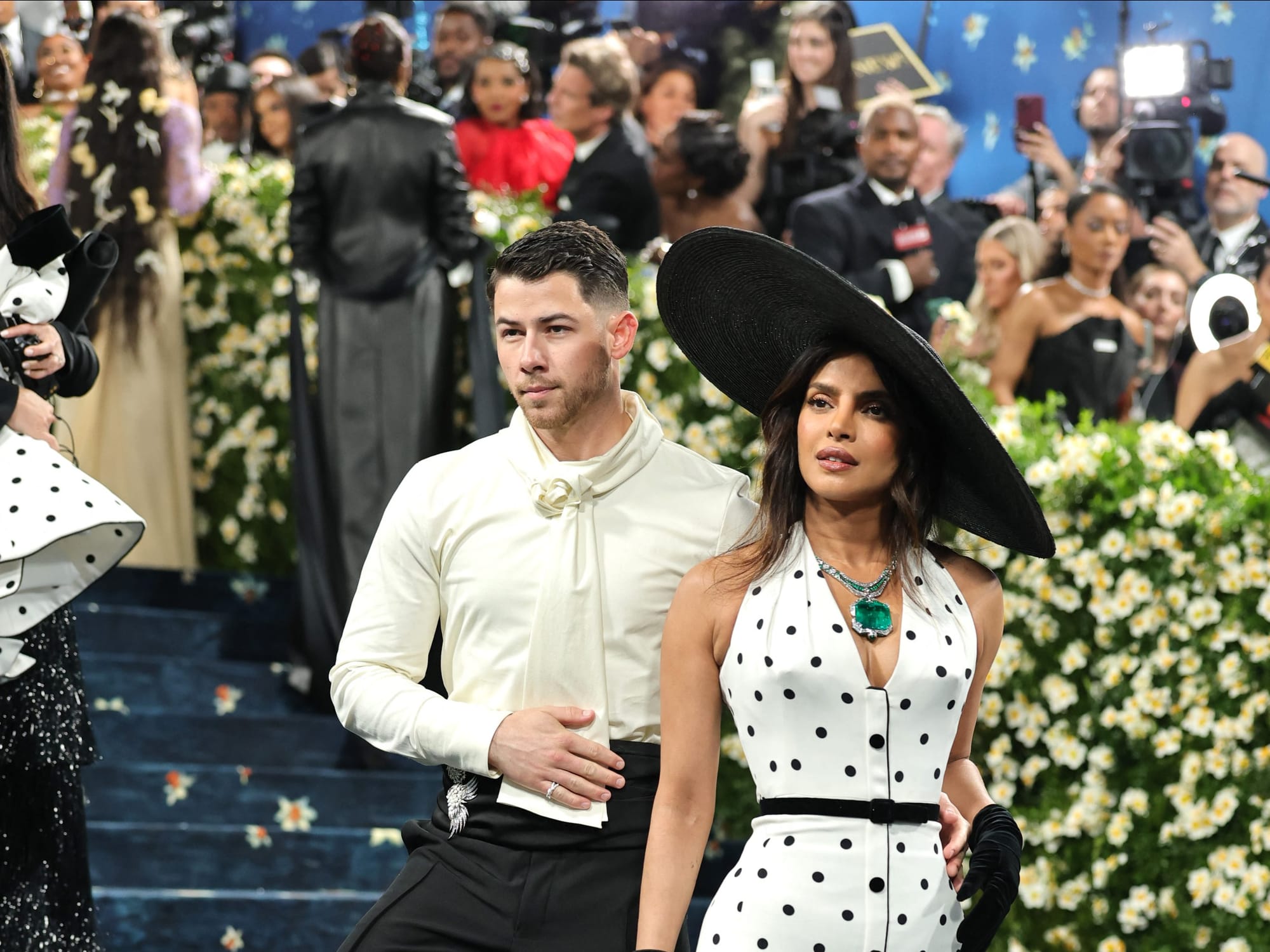 Nick Jonas and Priyanka Chopra at the 2025 Met Gala Celebrating "Superfine: Tailoring Black Style" at Metropolitan Museum of Art on May 05, 2025 in New York City.