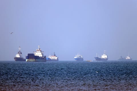 Vessels are pictured anchored in the Strait of Hormuz off Bandar Abbas in southern Iran.