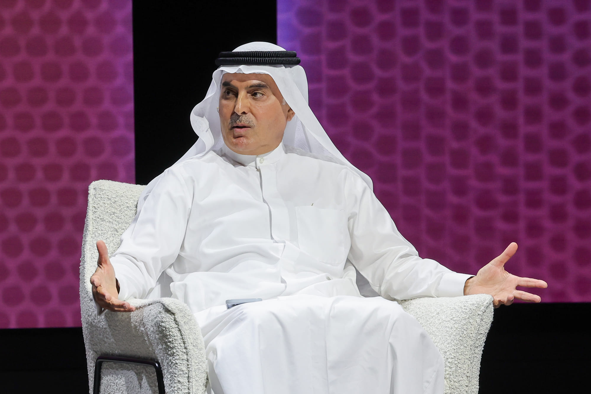 Abdulaziz Al Ghurair, Chairman, Abdulla Al Ghurair Group during a panel discussion on the opening day of Make it in the Emirates 2026.