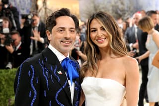 Sergey Brin and Gerelyn Gilbert-Soto attend the 2026 Met Gala celebrating "Costume Art" at the Metropolitan Museum of Art on May 04, 2026 in New York City.